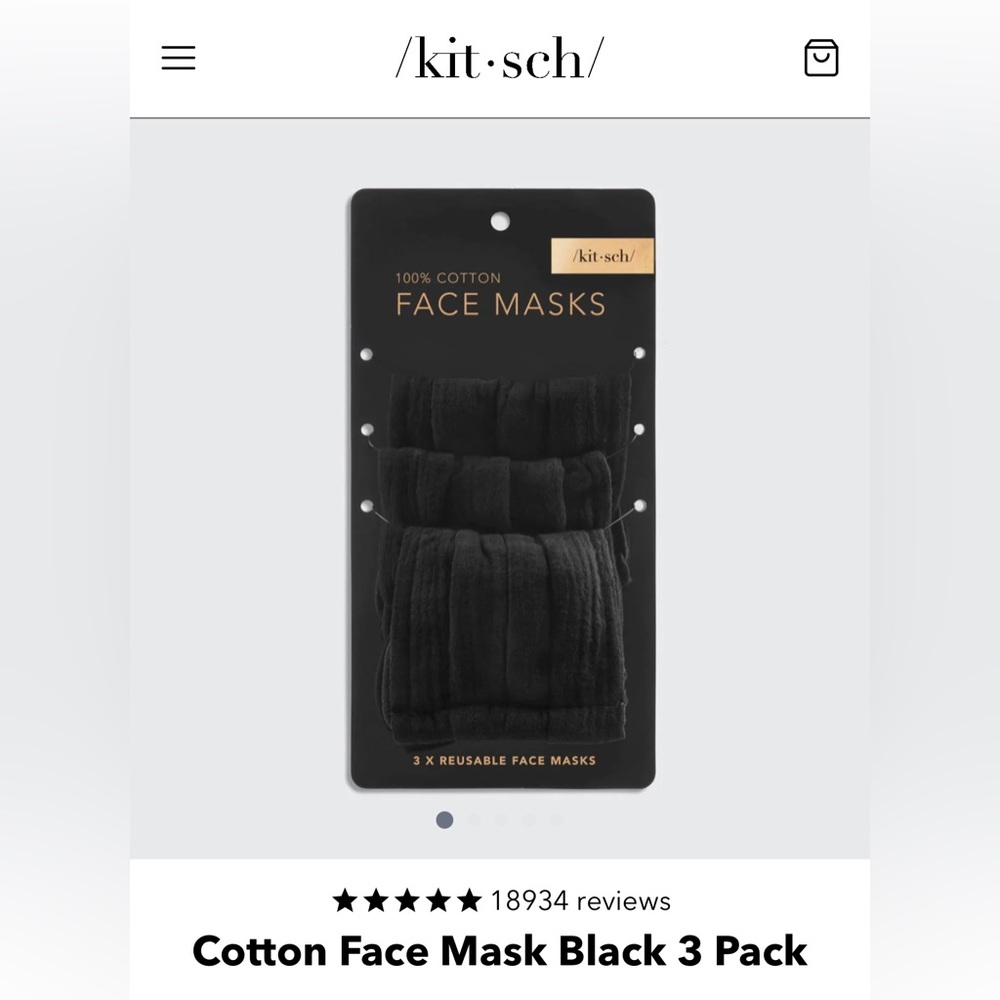 FINAL SALE - Kitsch Cotton Face Mask Black 3 Pack - 2 Available